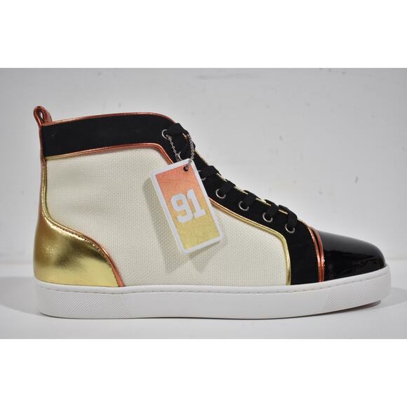 Christian Louboutin Mens Louis SB22 Flat Black White High Top Sneaker 42.5 9.5 - Picture 1 of 8